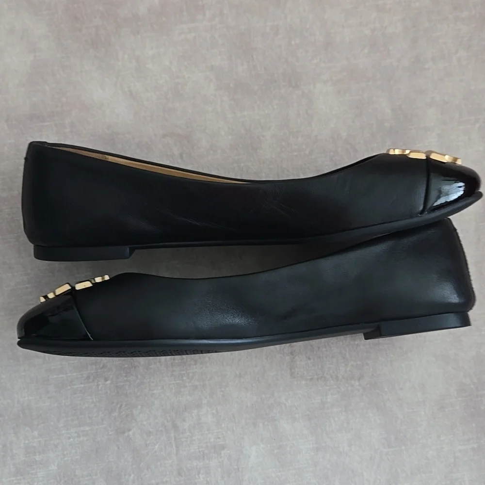 Tory Burch Everly Ballet Flats, Black Nappa Leather/Patent Leather, Size 5.5 - Picture 7 of 11